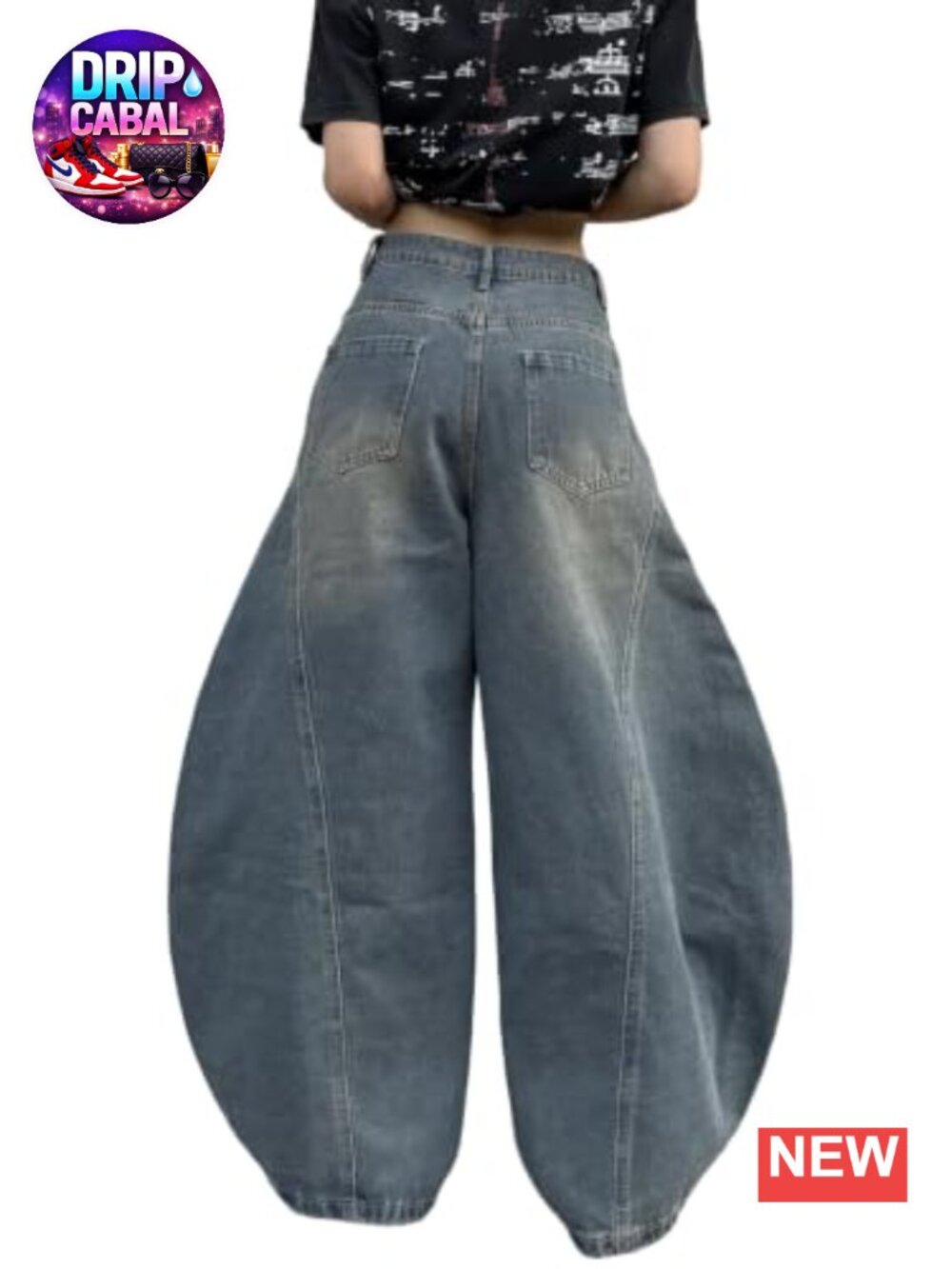 Womens Wide Leg Baggy Barrel Jeans Cargo Pockets Cotton Blend
